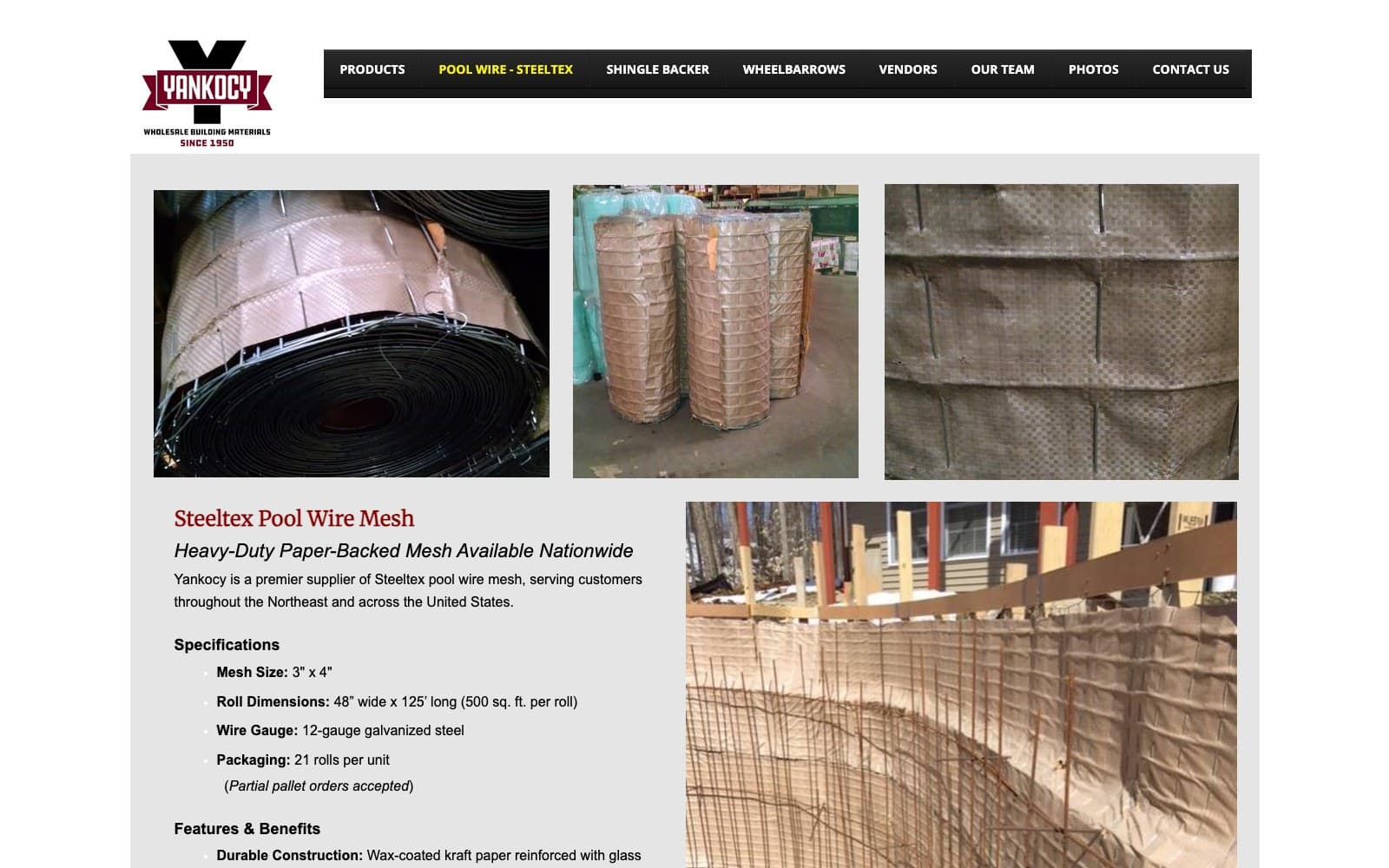 Yankocy's old Steeltex pool wire page, before the rebuild