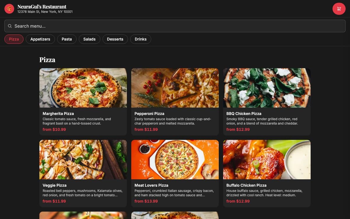 The restaurant ordering portal